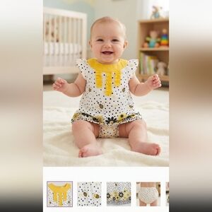 Vintage Baby Daisy Tunic Ruffle Capri Outfit Set Polka Dots Bees 3/6 Months